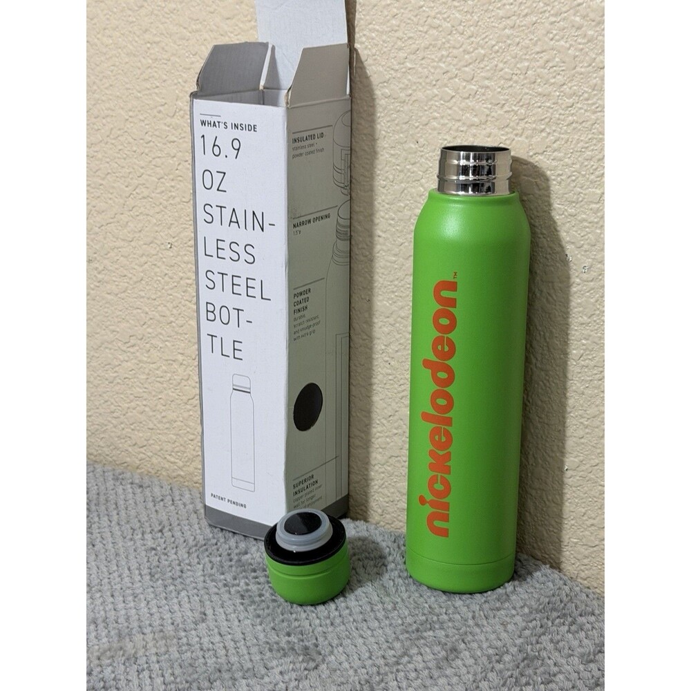 New Nickelodeon h2go Silo Stainless Steel Water Bottle 16.9 oz Green Orange Logo